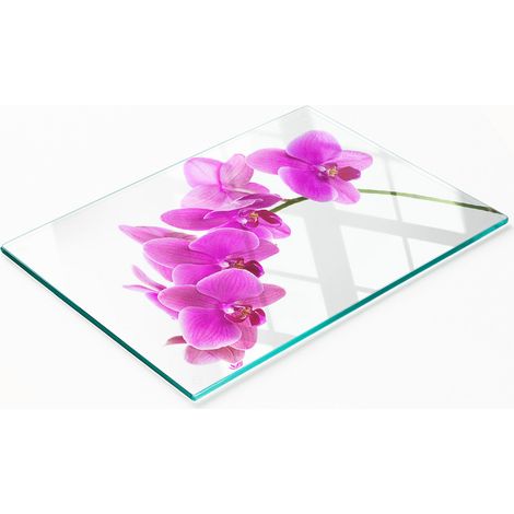 Tablero decorativo multifuncional de vidrio para cocina, orquídea rosa, 80x52 cm (1/5)