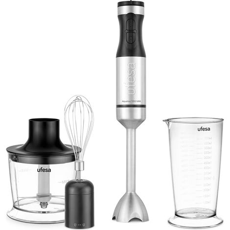 Mixeur Plongeant Aquarius Max 1000W, Fonction Turbo, Contrôle Vitesse Variable, 4 Lames Haute Efficacité, Pied Inox Démontable, Ant éclaboussures, Verre 700ml, Hachoir 500ml et Fouet (1/5)
