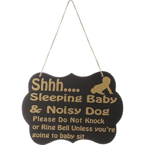 Panneau de porte « Chut, bébé qui dort » - Ne pas déranger - Panneau décoratif en bois à suspendre dans la chambre de bébé - Ne pas frapper ni sonner - Panneau à suspendre pour bébé qui dort (noir)-Bl (1/4)