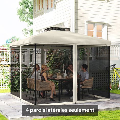 Outsunny Moskitonetze für Gartenpavillon, Pavillon und Gartenlaube 3 x 3 m – Set mit 4 Moskitonetzen mit Reißverschluss + Befestigungshaken – Polyester-Nylon
