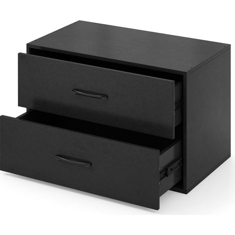 GOPLUS Commode à 2 Tiroirs Empliable, Commode de Rangement en Bois avec Dispositifs Anti-basculement, Armoire de Rangement Moderne, 60x34X38cm (Noir) (1/5)