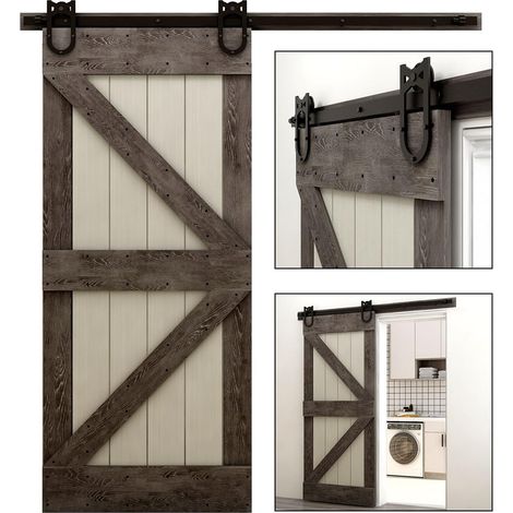 Kit de quincaillerie pour porte de grange Kit de quincaillerie for porte de grange coulissante, robuste, facile à installer, facile à installer, panneau de porte simple en forme de fer à cheval Facile (1/5)