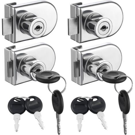 Sollbry Lot de 4 serrures de sécurité doubles ouvertes en verre pour vitrine, convient pour portes en verre de 0,5 à 0,8 cm, clé séparée sans perçage, alliage de zinc avec 8 clés