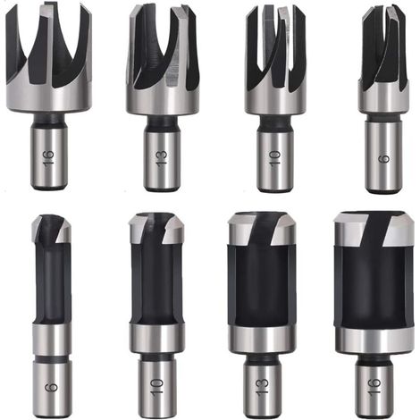 Tourillon Bois 8PCS Foret Bois Fraise à Bouchonner Bois outil de coupe bois Mèches des Bouchons Wood Plug Cutter Drill Bits 6mm /10mm/13mm/16mm Petite Fraise Bois Pour Perceuse (1/5)