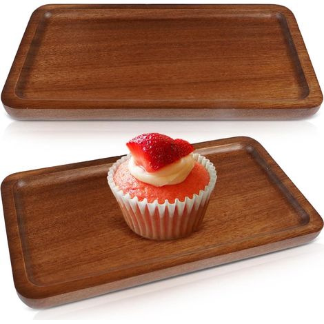 Bandejas pequeñas rectangulares de madera (2 unidades), 19 x 10,3 x 1,6 cm, de madera de acacia, decorativas, para tazas, café, galletas, pan y joyas. (1/5)