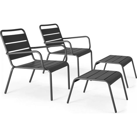 Lot de 2 fauteuils relax avec repose-pieds en métal gris - Palavas