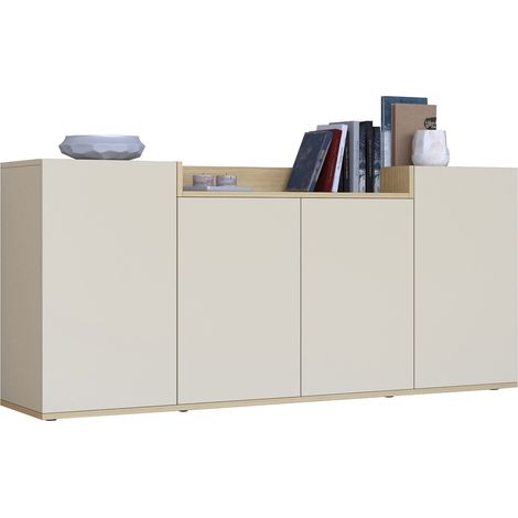 Credenza Swink, Madia 6 Ripiani, Apertura Battente Made in Italy, 4 Ante, 160x35x70h cm Bianco Cashmere