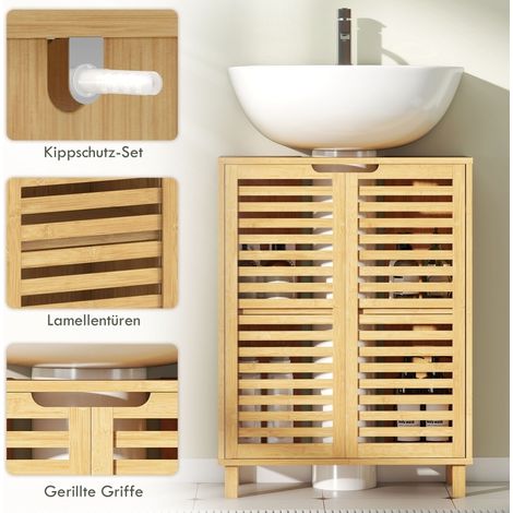 Meuble sous vasque en bambou naturel 60x30x80 cm - Gain de place salle de bain MEUBLIV (1/5)