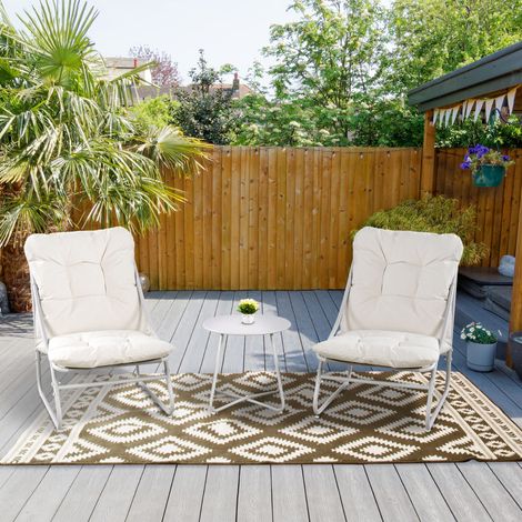 The Home Deco Factory – Salon de jardin 3 pièces – Fauteuils inclinés avec assises rembourrées – Table basse légère pour terrasses et balcons