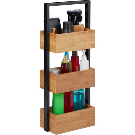 Relaxdays Estantería Baño con 3 Estantes, Madera de Bambú y Metal, Marrón, 67 x 28,5 x 15 cm