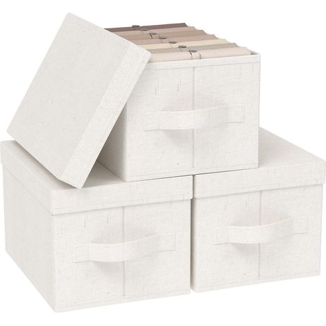 Boîtes de Rangement Tissu avec Couvercle,42x30x26cm,Beige,3 Pièce (1/5)