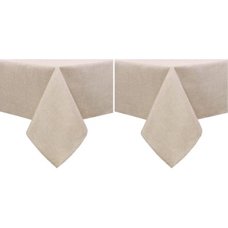 Tischdecke Outdoor 135x220cm Leinenoptik Wasserabweisend Rechteckig Beige (2 Stück)