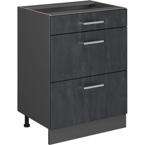 Meuble cuisine R-Line, Béton noir, 60cm sans PT, Vicco