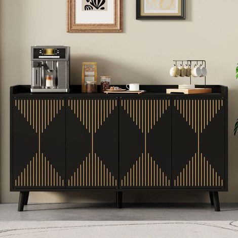 Buffet 140 x 40 x 84 cm Bahut 4 portes étagères réglables rangement intérieur (1/5)
