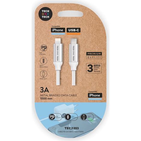 Cable USB-C a Lightning Tech One Tech TEC2203 1 m Blanco