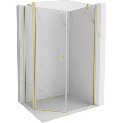 Mexen Mist Fünfeck-Duschkabine asymmetrisch schwenkbar 90 x 100 cm, transparent, gebürstetes Gold - 8A8-090-100-55-00 (1/5)