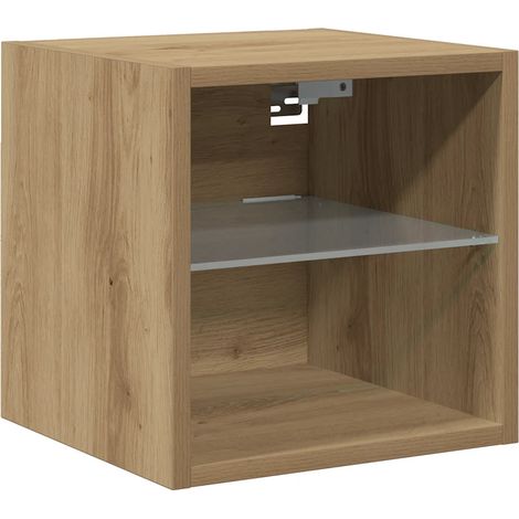 Mobile TV versatile a parete con luci LED 30 x 28,5 x 30 cm realizzato in legno di rovere composito finitura artigianale 020051174
