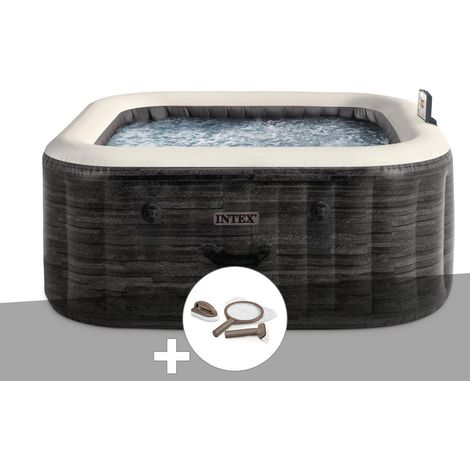Kit spa gonflable Intex PureSpa Ardoise carré Bulles 4 places + Kit d'entretien