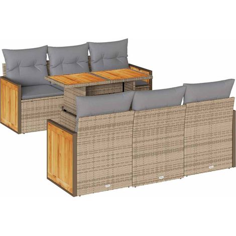 vidaXL Set Divani da Giardino 7 pz con Cuscini Beige Polyrattan Acacia (1/5)