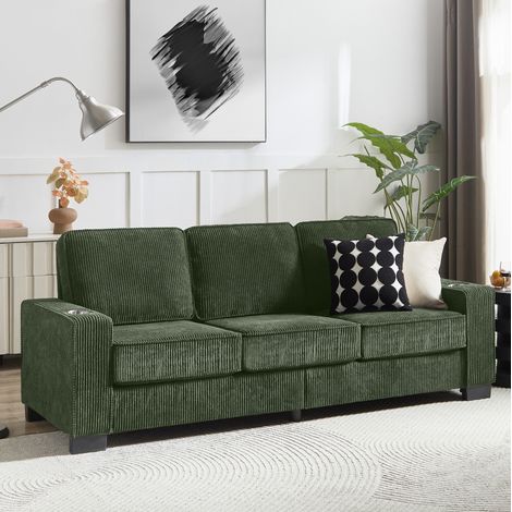 Divano 3 posti verde oliva in velluto a coste con portabicchieri OKWISH (1/5)
