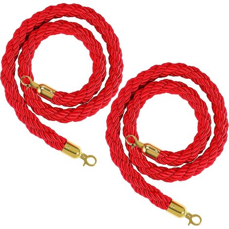 Lot de 2 cordes rouges en velours pour poteaux de barrière à tête ronde, gestion sécurisée des files d'attente (1/5)