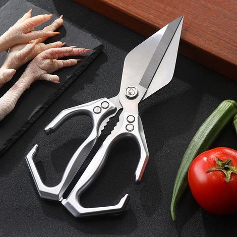 Küchenschere, multifunktionale Haushaltsschere, Edelstahl, multifunktionale Lebensmittelschere aus Edelstahl und Aluminiumlegierung, ergonomisches Design, silber.