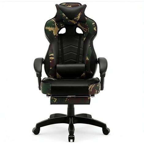 Silla gaming ergonómica de cuero sintético con reposapiés y respaldo alto (1/5)