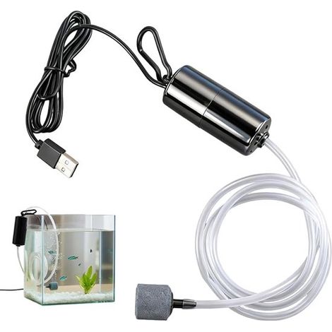 Pompe à air pour aquarium - Pompe à oxygène - Pompe à eau - Pompes à eau - Pompe à air USB pour aquarium - Petite pompe à air pour aquarium - Silencieuse - Portable - Comprend une pierre à air et un t (1/5)