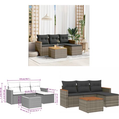 5-tlg. Garten-Sofagarnitur mit Kissen Grau Poly Rattan - Gartenmöbel - Gartensorte - Lounge Set - Outdoor Möbel - Rattan Sofa - Home & Living (1/3)