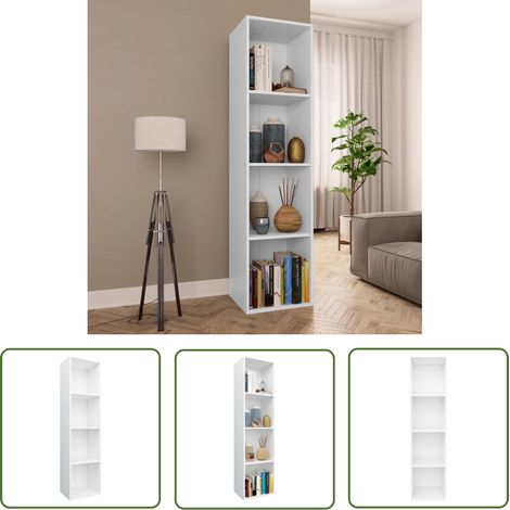 The Living Store Bücherregal/TV-Schrank Weiß 36×30×143 cm Holzwerkstoff - Bücherregal - Holzwerkstoff - Weißes Bücherregal - TV Stand - Sideboard (1/5)