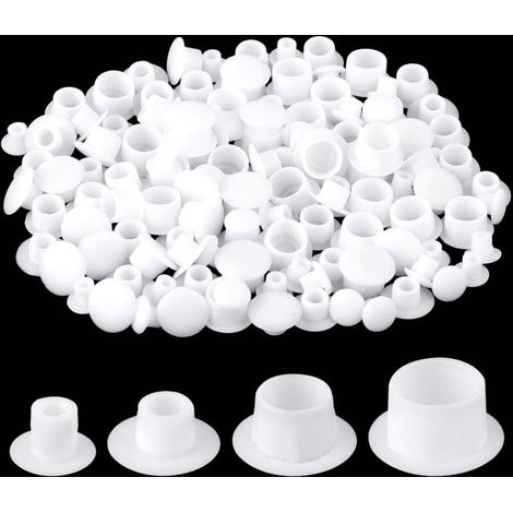 Lot de 120 cache-vis en plastique - 4 tailles différentes - Pour trous de clous, trous de vis, trous de séparation dans les armoires, les supports, les étagères (blanc)