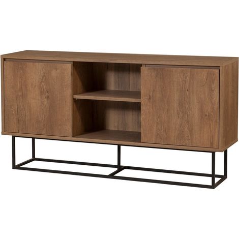 Buffet 2 portes 2 niches effet Noyer 140 cm - Nerio