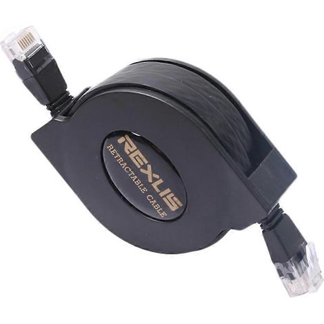 Câble réseau rétractable Ethernet 10 Gigabit Cat 6 ultra plat avec connecteurs RJ45 pour réseau local (LAN), modem, routeur, PC, imprimantes et commutateurs.-Black (1/3)