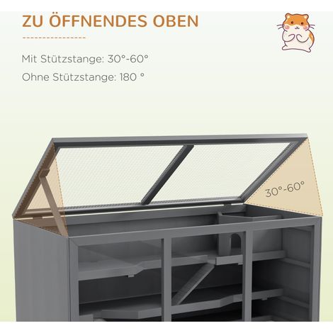 Cage pour hamster nain, habitat en bois pour rongeurs, villa à étages pour souris et petits animaux, grise, 115 x 57 x 55 cm, avec échelle, 3 niveaux (1/5)