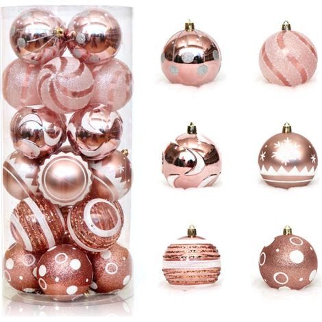 24pcs Boules De Noël 2.36" Boules Arbre De Noël en Peint Décoratives pour Mariage Noël Festival Décoratives 60mm (Or Rose)Or Rose (1/5)