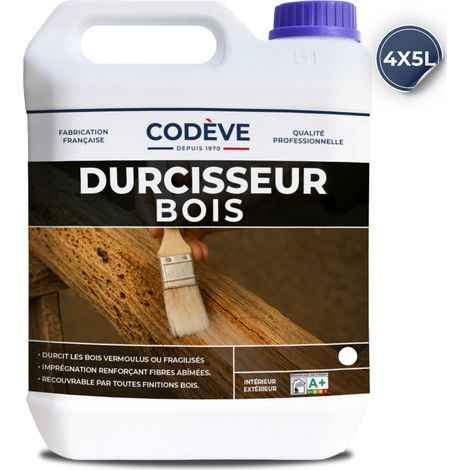 Codève Bois – Durcisseur bois 20 L – Pour bois vermoulu et friable – Très forte pénétration – Renforce la texture en profondeur