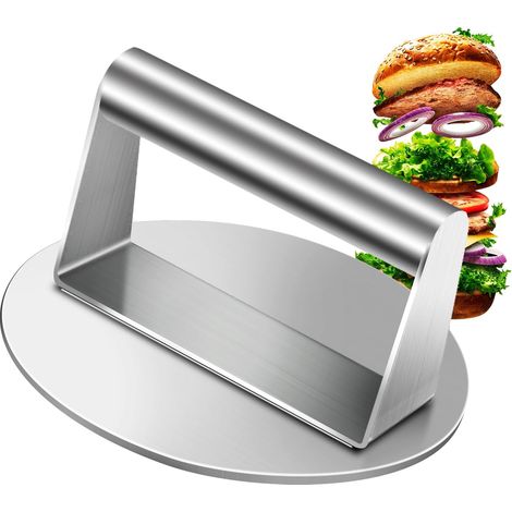 Presse à hamburger ronde de 15 cm (5,9 pouces) - Appareil à hamburgers robuste en acier inoxydable pour plaque de cuisson, poêle et barbecue, antiadhésif et facile à nettoyer, noir (1/5)