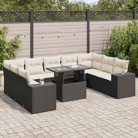 Set de sofás de jardín y cojines 10 pzas ratán sintético negro vidaXL (1/5)