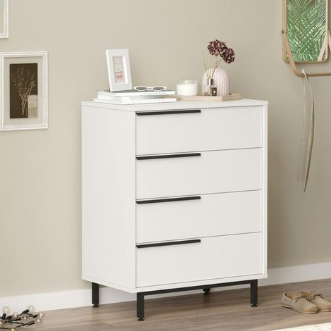 Commode haute blanche à détails noirs, 4 tiroirs JENA (1/5)