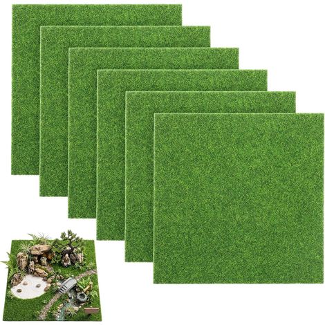Lot de 6 pelouses artificielles de 15,2 x 15,2 cm pour travaux manuels, décoration de jardin féérique et projets d'ornement miniatures (1/5)