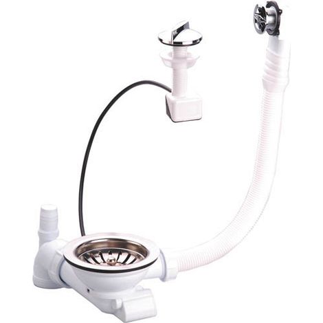 Nicoll – Bonde de lavabo automatique Ø114mm avec trop-plein – Commande rotative – Pour éviers inox, synthèse et céramique (1/4)