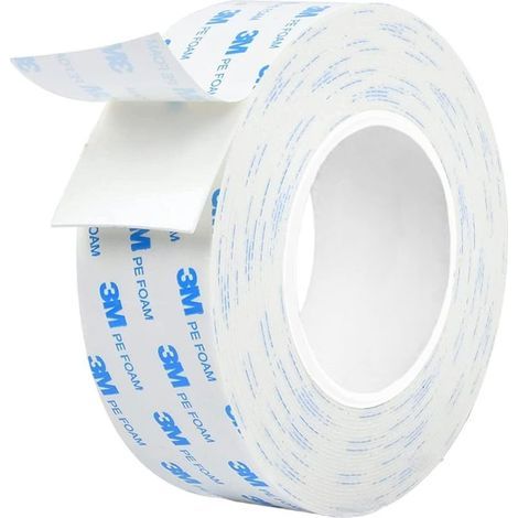 Ruban Adhésif Double Face 3M 1600T Pour Intérieur et Extérieur. Étanche. Ruban de Montage Pour Objets Lourds. Mousse PE. Fixation d'Objets. Applications Permanentes - (20 mm x 3 m) (1/5)