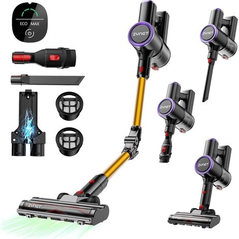 S9 Aspirateur Balai sans Fil, 45kPa 500W 45Min HEPA,6 en 1  Tube pliable, station de charge murale 2-en-1, lumière LED verte, filtration HEPA, adapté aux poils d'animaux, tapis/sols. (1/5)