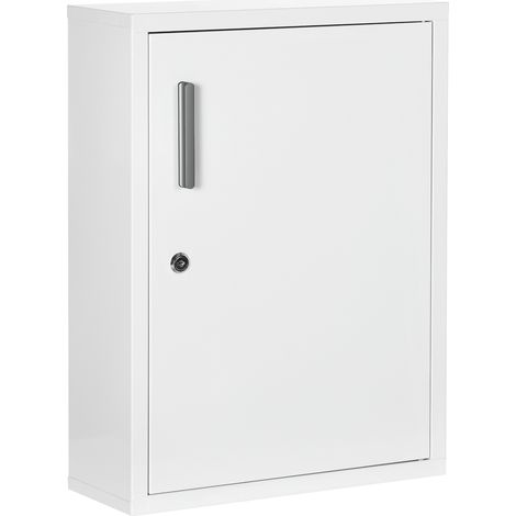 Beyamis Apothekenschrank mit 2 Einlegeböden, 3 Ebenen, abschließbarer Tür, 2 Schlüsseln, 40 x 15 x 53,5 cm, weiß