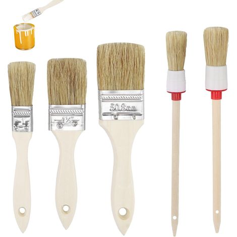 5pcs Pinceaux 3 Plats 2 Ronds, Set de pinceaux Plats, Pinceau Peinture Mur, Pinceaux Peinture, 5 De Différentes Tailles (20/25/25/38/50 Mm), pinceaux Plats Tous Types de peintures (1/5)