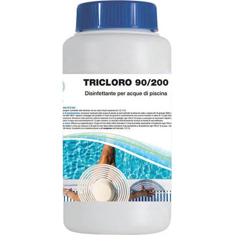 Tricloro 90/200 da 1 KG a Pastiglie per piscina - Agente clorante stabilizzato per un corretto trattamento acque - 5 pastiglie da 200 gr (1/5)