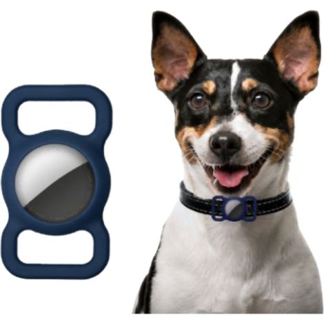 Support Apple AirTag en silicone pour collier de chat / chien Bleu foncé (1/5)