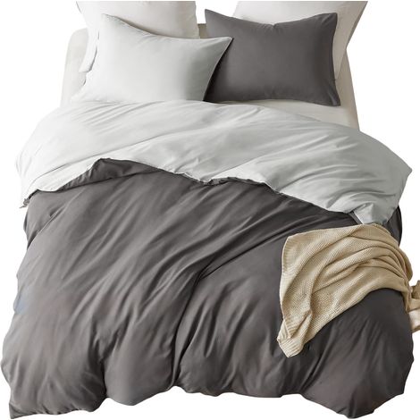Set 4 pezzi Biancheria da letto in microfibra Grigio 135x200 cm (1/5)