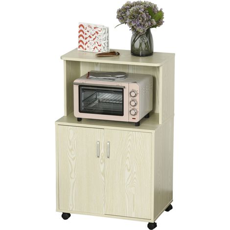 Buffet, réglable, sur roulettes, chêne, 60,4 x 40,3 x 97 cm, 70 kg, pour cuisine et couloir, format pratique, style facile à associer (1/4)