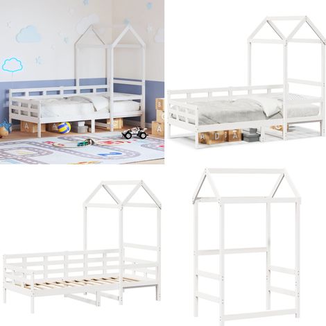 Lit de jour avec toit sans matelas blanc 80x200 cm bois massif - Lit Convertible - Lit Enfant - Canapé Lit - Meuble Multifonction - Lit Coffre - Home & Living